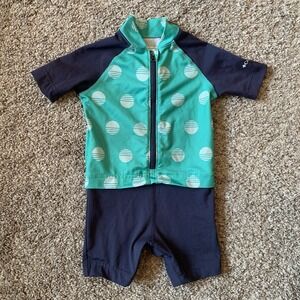 Columbia Swimsuit Baby 12-18 Month One Piece Blue Short Sleeve Rashguard